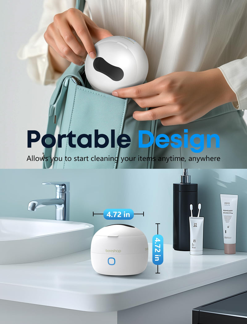 [Australia] - BEESHOP 2025 Ultrasonic Retainer Cleaner Machine – 45kHz Dental Pod for Retainers, Mouth Guards, Braces, Aligners & Jewelry, Denture Cleaner with 3 Modes, 200ml Capacity (White) White 