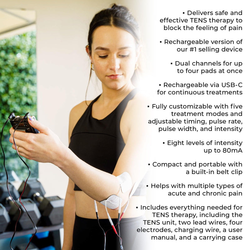 TENS 7000 Rechargeable Tens Unit Muscle Stimulator, Back Pain Relief, 4 Electrodes/Unit Pads, Period Pain Simulator, Muscle Recovery & Growth, Stim Machine, Electrotherapy, TENS Machine DT7304