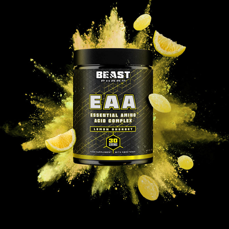 Beast Pharm 9 EAA Amino Acids with BCAA Powder 2:1:1 Ratio - Essential Amino Acids Powder - 360g - EAAs Recovery Drink - 30 Servings - Lemon Sherbet