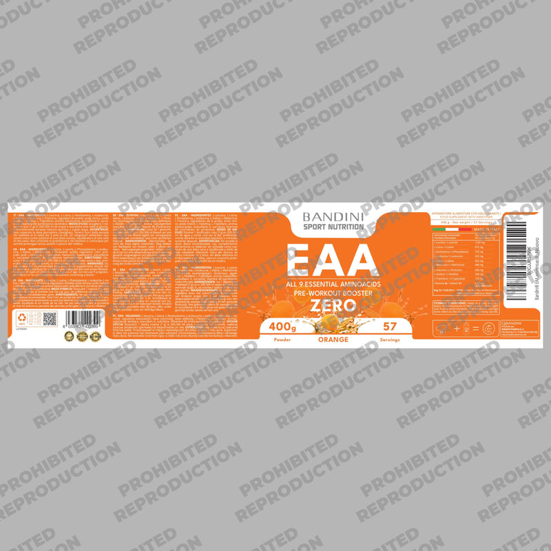 Bandini® EAA Essential Amino Acids | 400 g Powder | 9 Fermented Essential Aminoacids EAAs + BCAAs 211 & Vitamin B6 | Muscle Growth & Recovery | Intra, Pre & Post Workout | Vegan, Orange Flavour