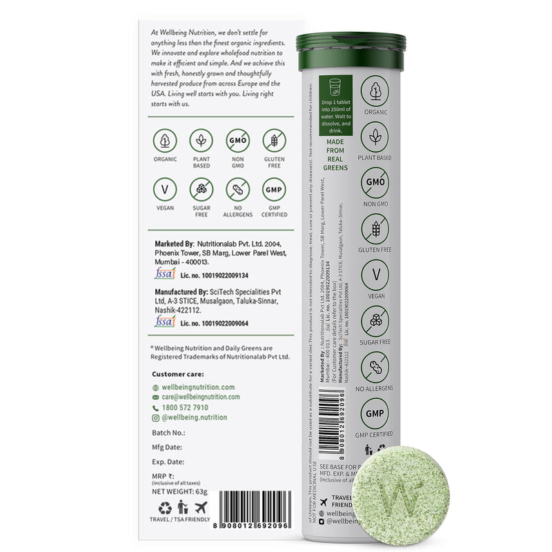 WELLBEING NUTRITION Daily Greens | Natural Lemon and Lime Flavour | 15 Tablets 63g (2.22Ounce)