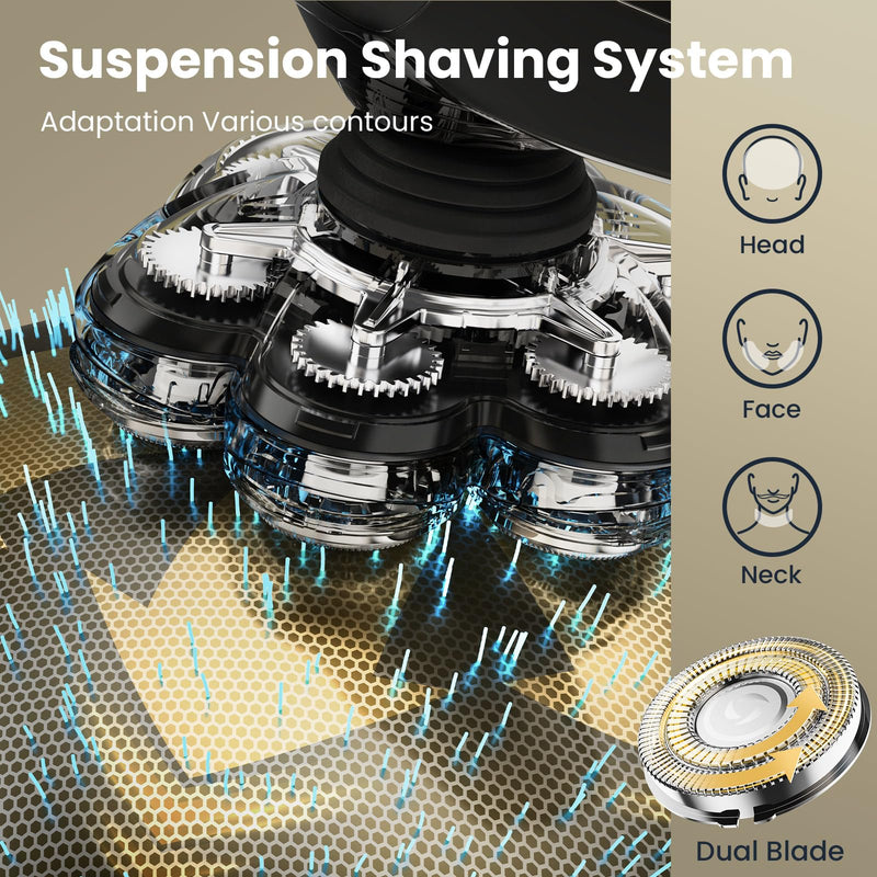 7D Head Shavers for Bald Men, SHPAVVER Detachable Head Shaver LED Display Dry Wet Bald Head Razor, IPX7 Waterproof Head Shavers with Type-C Charge Gold-d