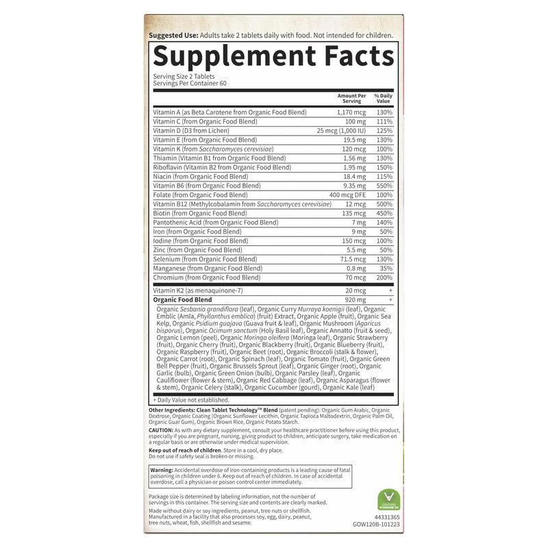 Garden of Life Organics Women's Multivitamin, USDA Organic, 120 Tablets | Vitamin C, D3, Folate, B12, Biotin & Iron, Energy, Heart Health & Radiant Skin, Non-GMO, Vegan 120 Count (Pack of 1)