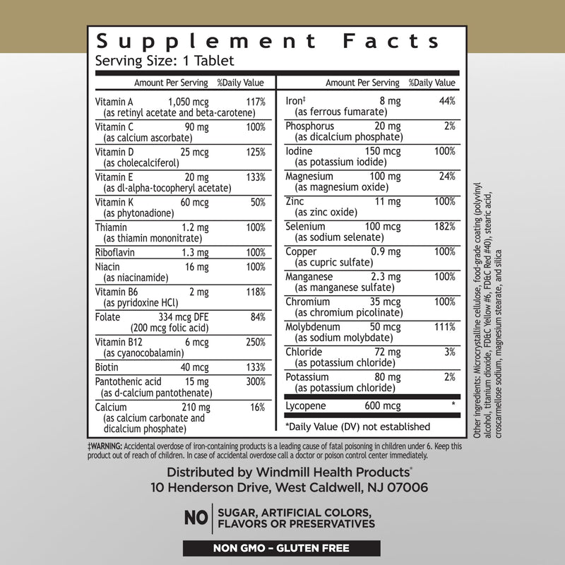Windmill Natural Vitamins Men’s Multi 50+, with Vitamin D3, Mens Multivitamins for Daily Nutritional Support, Multivitamin for Men, 180 Tablet, 180 Day Supply