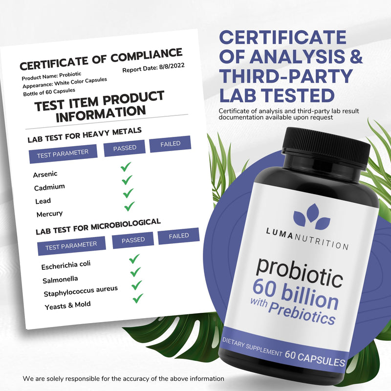 [Australia] - Luma Nutrition Probiotics 60 Billion CFU with Prebiotics - Probiotics for Women - Probiotics for Men - Formulated for Digestive Health - 60 Capsules 