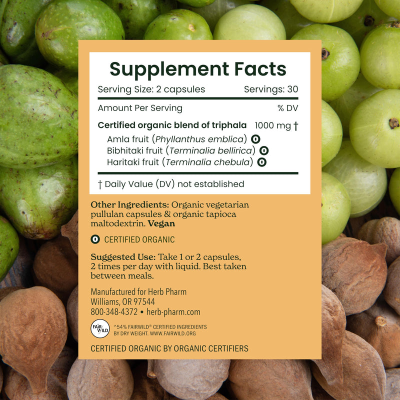[Australia] - Herb Pharm USDA Organic Triphala Capsules | Cleansing & Detoxification Support & Digestive Health Support With Amla, Haritaki & Bibhitaki, FAIRWILD¬Æ Certified | 60 Vegan Capsules, Up to 30 Day Supply* 60 Count (Pack of 1) 
