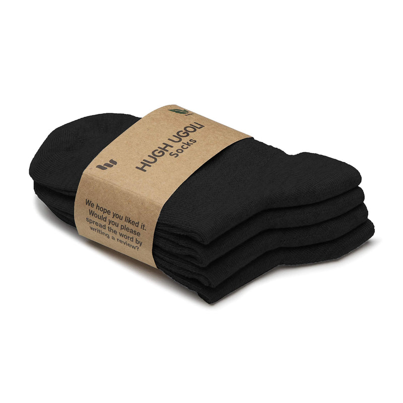 [Australia] - Hugh Ugoli Diabetic Socks for Men, Loose Ankle Socks, Bamboo, Extra-Wide, Thin, Seamless Toe, Non-Binding Top, 4 or 8 Pairs 11-13 04- Black (4 Pairs) 