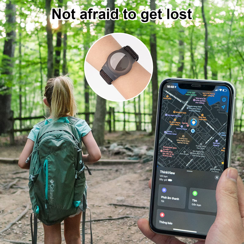 [Australia] - Kids Wristband Compatible with Apple AirTag, Protective Case for Air Tag GPS Tracker Holder with Nylon Bracelet, Adjustable Anti Lost Watch Band for Toddler Child Elder (Black) Black 