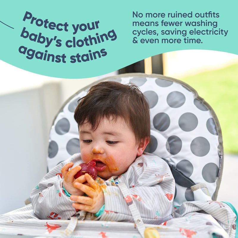 [Australia] - BIBaDO Mess Proof Baby Feeding Bibs, Long Sleeve Weaning Essential 6 to 36 Months Toddler Bib, Waterproof, Machine Washable Woodland & Oceans (2 Pack) 
