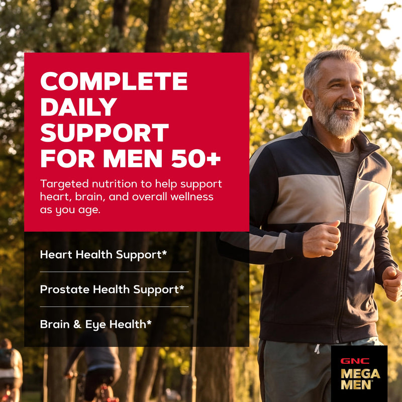 GNC Mega Men 50 Plus Multivitamin for Men | Antioxidants | Heart Health | Prostate and Circulatory Support | 120 Count 120 Count (Pack of 1)