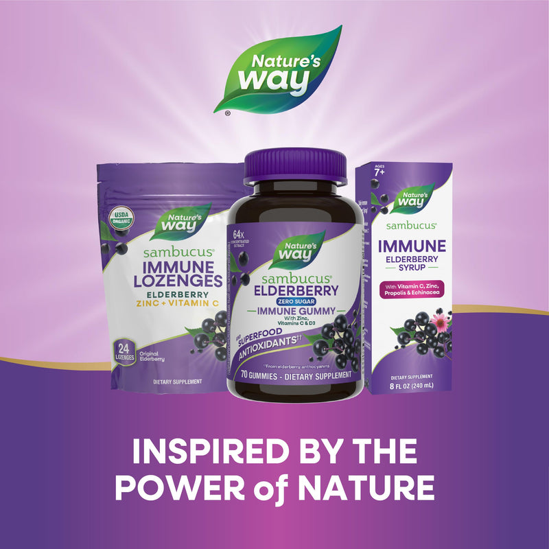 Nature's Way Sambucus Zero Sugar Immune Gummies,Daily Immune Support*,Black Elderberry Extract,Vitamin C,Vitamin D3,Zinc,Sugar Free,Sugar-Alcohol Free,Plant-Based Sweeteners,70 Gummies,(Pack of 2) 70 Count (Pack of 2)