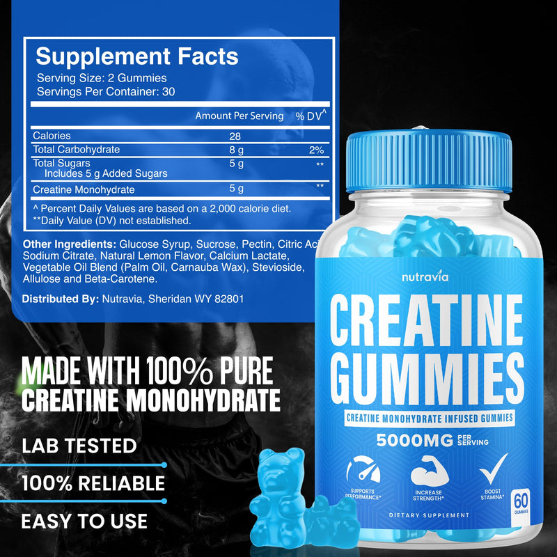 [Australia] - Creatine Gummies Infused with 5g Creatine Monohydrate for Men and Women, Strength, Endurance, Muscle Instantized Creatine, Micronized Clean HCL Balanced Creatina Monohidratada en Polvo (60 Gummies) 