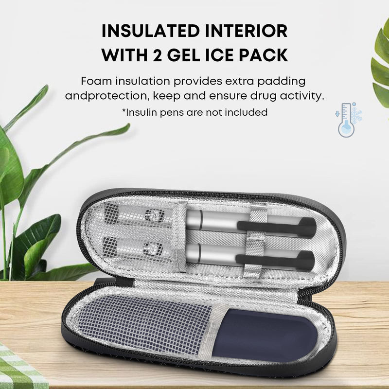 [Australia] - MOSLA Insulin Cooler Travel Case with 2 Reusable Ice Packs for Insulin Pen Portable Medical Cooler Bag for Diabetes and Other Diabetic Supplies for The Daily Life and Trip Black01 