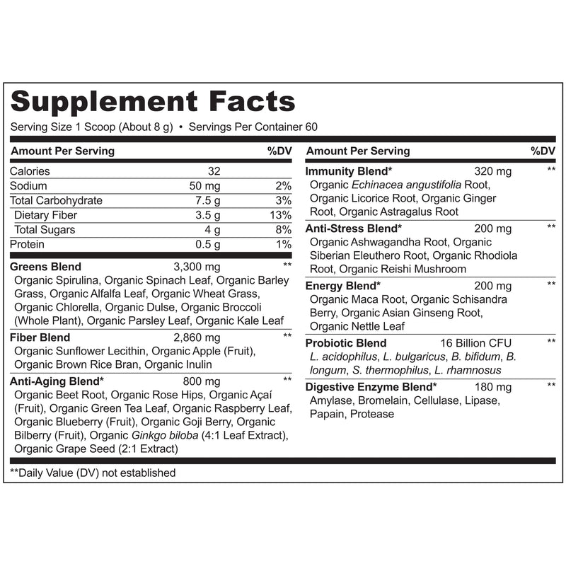 [Australia] - NATURELO Raw Greens Superfood Powder - Unsweetened - Boost Energy, Detox, Enhance Health - Organic Spirulina - Wheat Grass - Whole Food Nutrition from Fruits & Vegetables - 480 Grams 60 Servings (Pack of 1) 