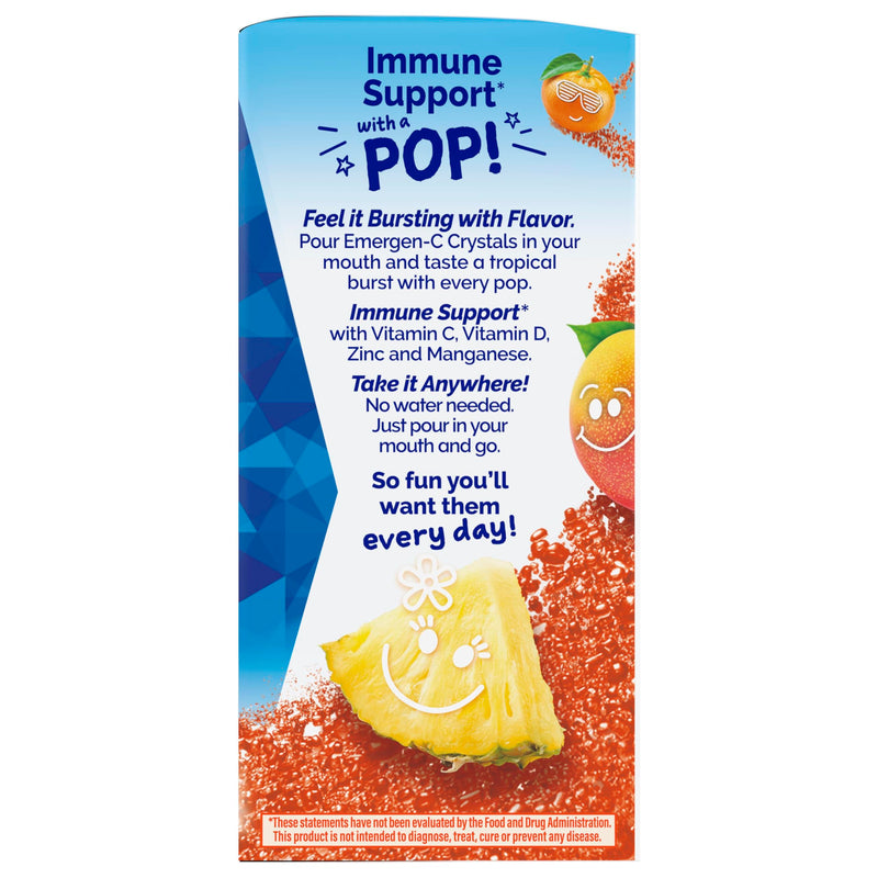 Emergen-C Kidz Vitamin C 250mg, Immune Support, Tropical Punch, 28 Packets | Supports Immune Health, Vitamin D and B Vitamins, Zinc and Manganese, Kids Crystals, No Water Needed