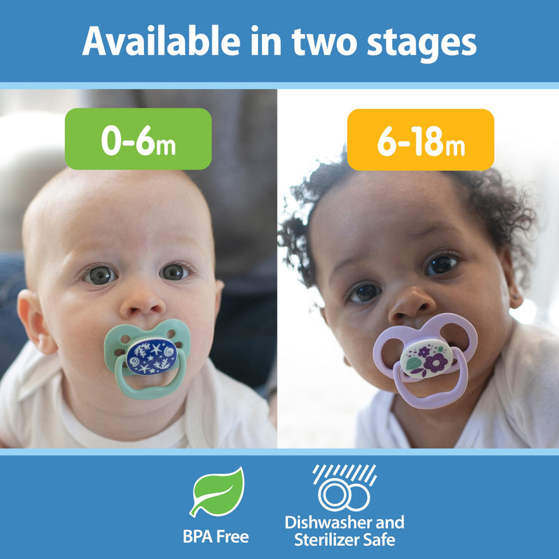 [Australia] - Dr. Brown's Advantage Glow-in-the-Dark Baby Pacifier, Fully Symmetrical Soother with Soft Silicone Bulb, 6-18m, BPA Free, Skateboard Snail and Blue Nature, 4 Pack (Style May Vary) Blue Glow-in-the-Dark 