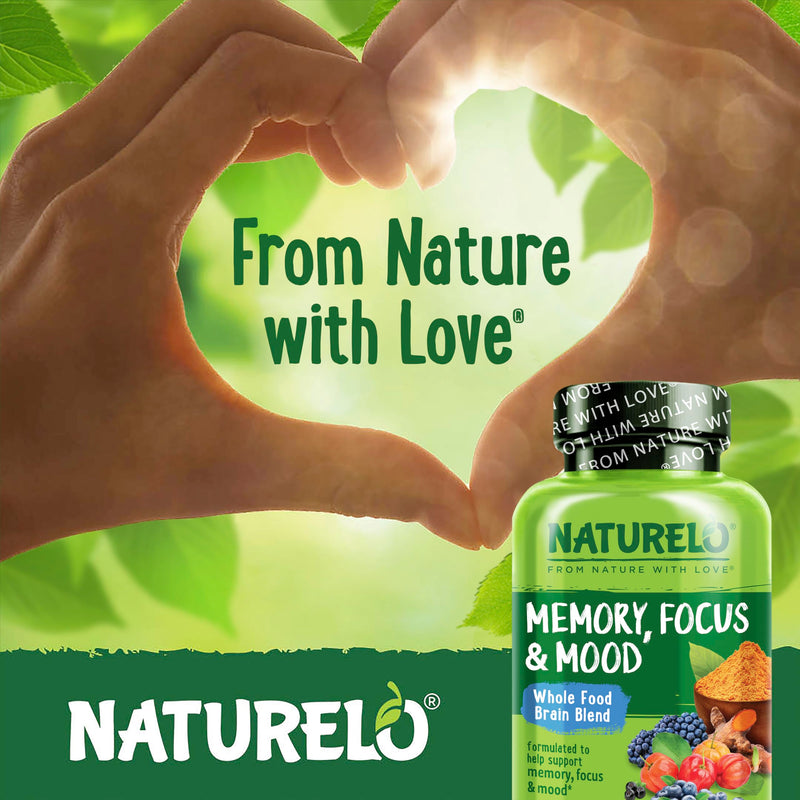 NATURELO Whole Food Brain Supplement for Focus Support, 60 Capsules | Memory and focus supplements, for adults, vegetarian capsules, cognitive health supplement, high potency Aronia berry extract 60 Count (Pack of 1)