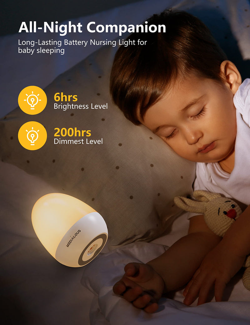 [Australia] - MediAcous Night Lights for Kids Room, Baby Night Light with Stable Charging Pad, Dimmable Kids Night Light with 1H Timer & Touch Control, ABS+PC LED Egg Lamps for Breastfeeding, Up to 200H 