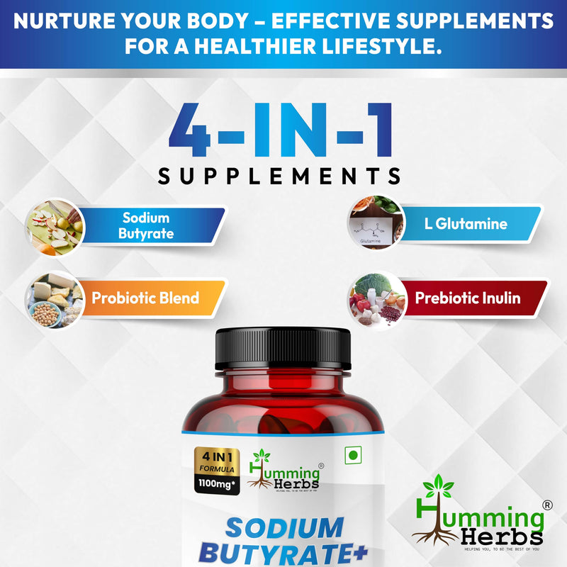 [Australia] - Sodium Butyrate 1100mg per Serving ‚Äì 120 Capsules with‚Äì L-Glutamine, Prebiotic Inulin, Probiotic Blend 
