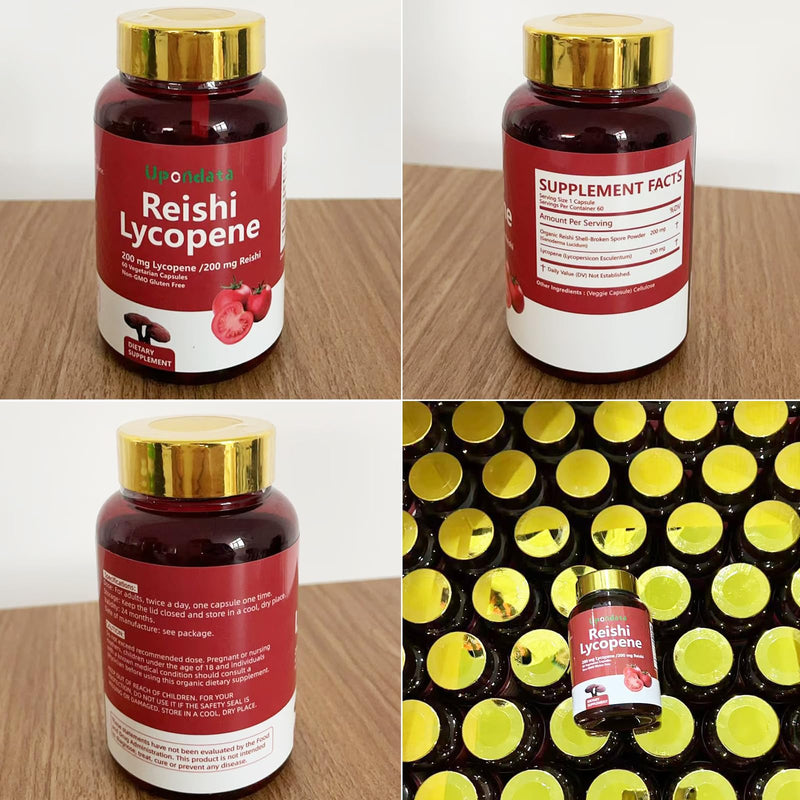 [Australia] - Lycopene Capsules, Natural Lycopene 200mg with Organic Reishi Mushroom 200mg Supplement for Prostate Health and Immune Support - Gluten-Free, Non-GMO, 60 Capsules (1 Pack) 1 