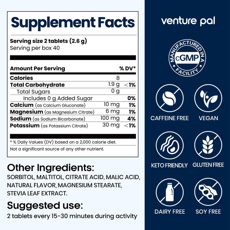 Venture Pal Sugar Free Electrolyte Powder Packets & Chewable Fast-Melt Electrolyte Tablets, Sport Electrolyte for Running Hiking Cycling Sports Nutrition