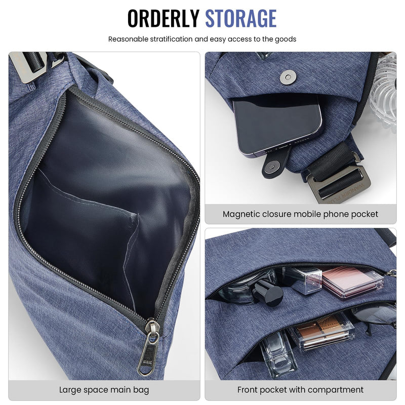 WANDER PLUS® Anti Theft Crossbody Travel Bag for Women Men, Multi-Pocket Crossbody Bag, Slim Sling Bag Blue