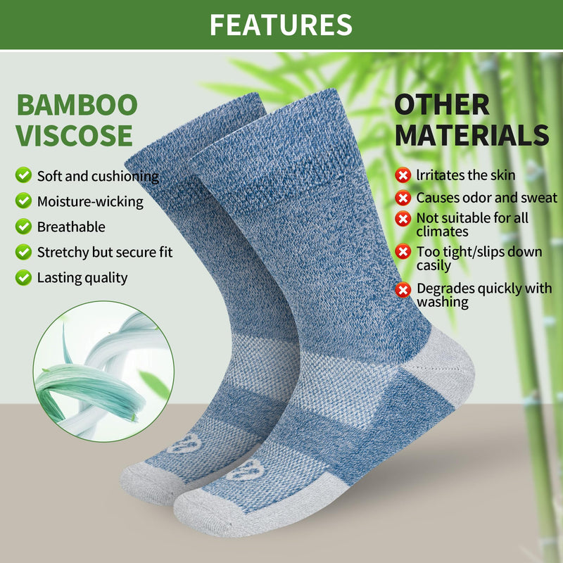 [Australia] - Diabetic Socks for Men,6 Pairs Bamboo Viscose No Binding Crew Diabetic Socks 9-12(White+Black+Dark Grey+Deep Grey+Sandy Color+Deep Blue-Large) White/Black/Dark Grey/Deep Grey/Sandy Color/Deep Blue Large 