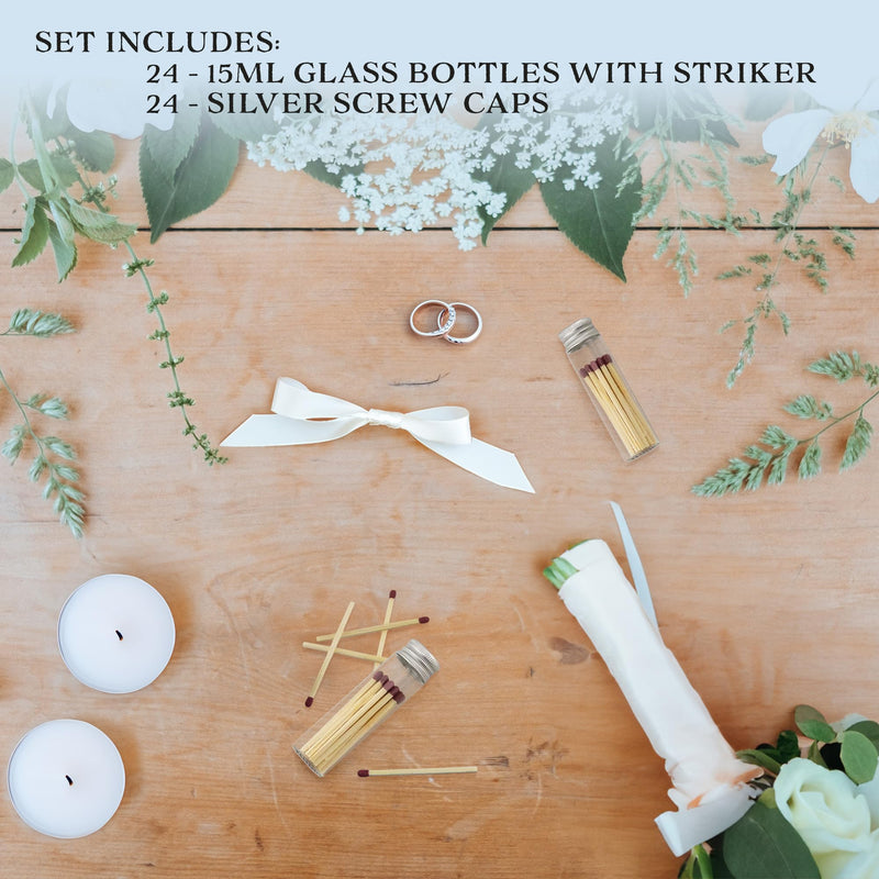 [Australia] - Darware Party Favor Matches Jars (24-Pack): Empty Glass Vials with Strike Stickers for Wedding Favors and DIY Gifts 