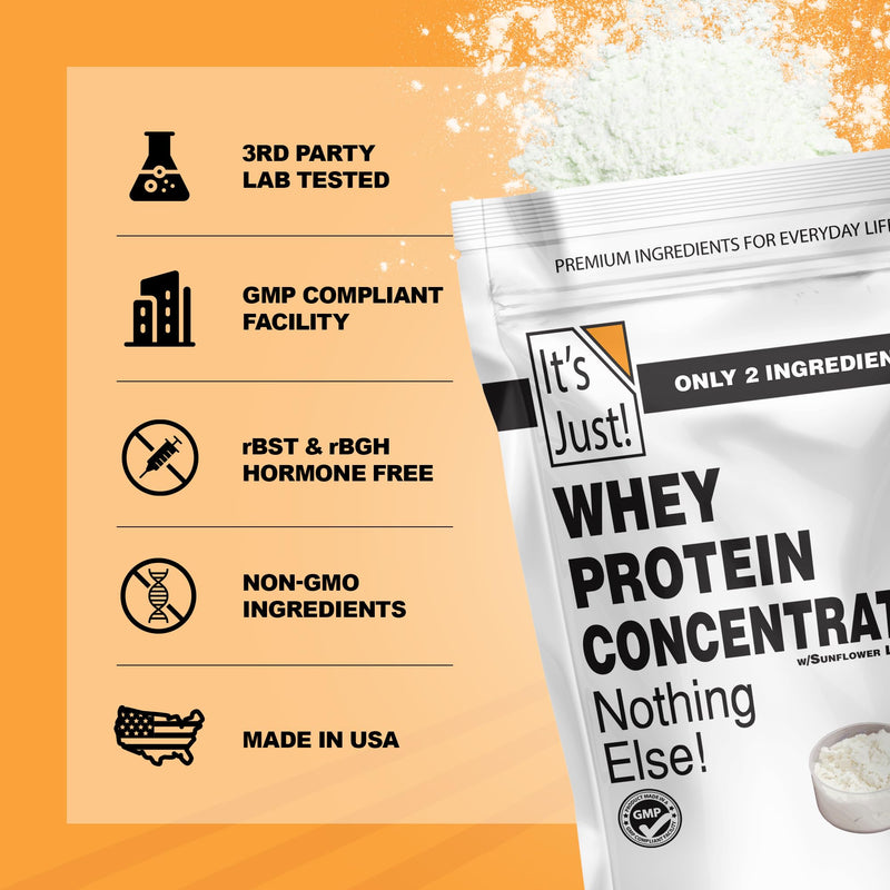 [Australia] - It's Just! - 100% Whey Protein Concentrate, Made in USA, No RBST/rBGH Hormones, Premium WPC-80, No Added Flavors or Artificial Sweeteners (1.25 Pound, Unflavored) 1.25 Pound (Pack of 1) 