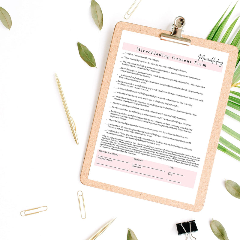 [Australia] - Microblading Intake, Consent, and Aftercare Form | Printed Physical 8.5 x 11" A1 Forms | Clients Signature | White and Pink Design 