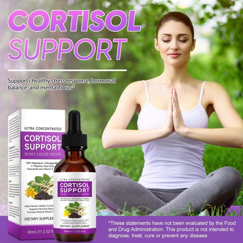 Daiasns Cortisol Supplements for Women & Men, 10-in-1 Cortisol Reducer Manager Lower with Magnesium Ashwagandha L-Theanine Vitamin C & D, Liquid Cortisol for Sleep Support & Stress Relief, 2 FL.OZ