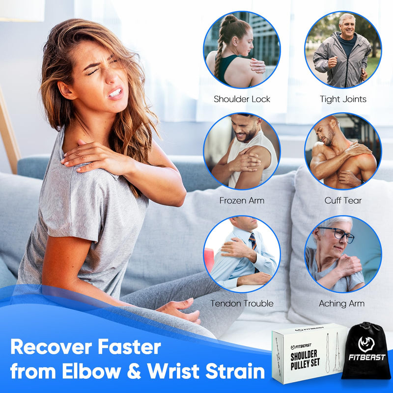 [Australia] - FitBeast Shoulder Pulley for Physical Therapy - Over the Door Pulley for Shoulder Rehab, Shoulder Pulley for Rotator Cuff Recovery and Frozen Shoulder - Durable Nylon Rope and Foam Handles (Blue) Blue 