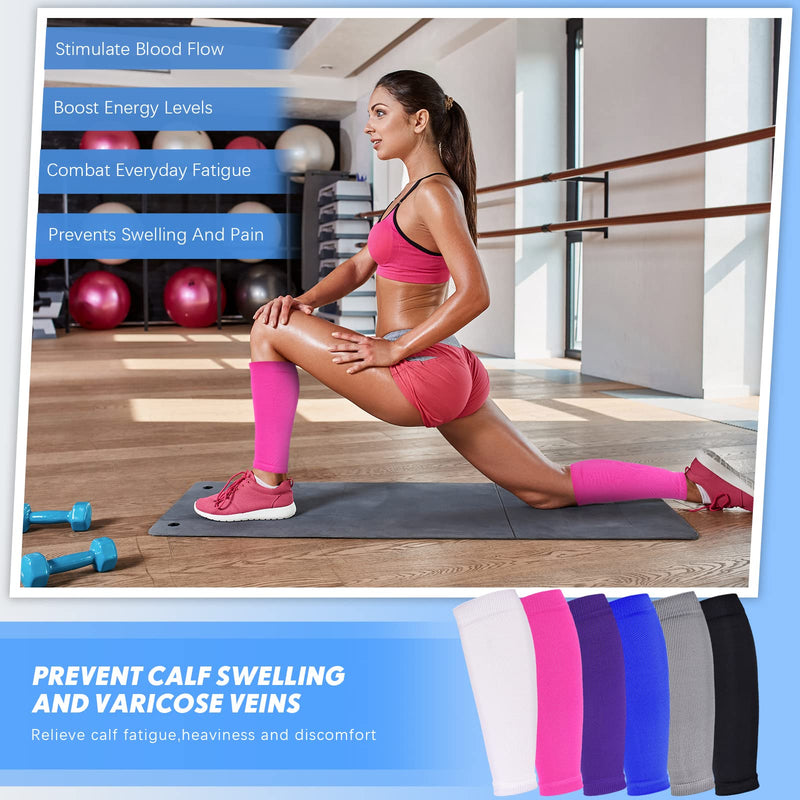 Geyoga 6 Pairs Calf Compression Sleeve for Men Women Football Leg Sleeve Elastic Calf Support Sock for Sports Cycling Running Basketball Large