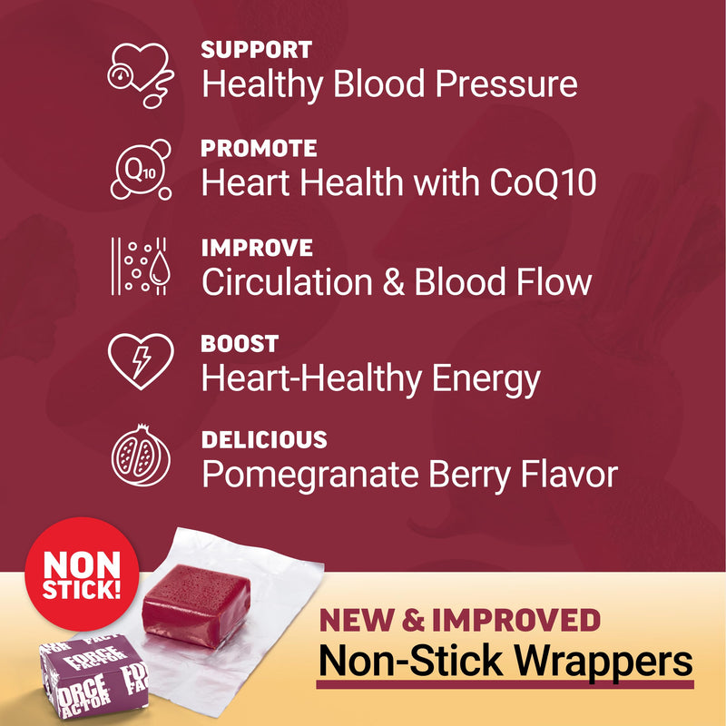 Force Factor Total Beets Ultimate Heart Health for Blood Pressure Support | with Beet Root Powder, CoQ10 for Nitric Oxide & Energy, Clinically Studied Ingredients, Pomegranate Berry, 60 Soft Chews 60 Count (Pack of 1)