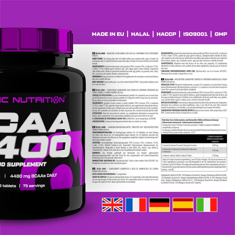 Scitec Nutrition BCAA 6400 - High-Potency 2:1:1 Ratio BCAAs, 4480mg Per Day - Tablets for Men & Women - Ideal for Athletes - Performance & Recovery, 375 Tablets 375 count (Pack of 1)