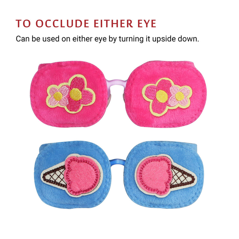 [Australia] - Astropic 2Pcs Eye Patches for Kids | Girls Eye Patch for Glasses | Medical Eye Patches for Children with Lazy Eye | Amblyopia Eye Patch for Toddlers to Cover Either Eye (Pink Flower & Blue Icecream) Pink Flower & Blue Icecream 