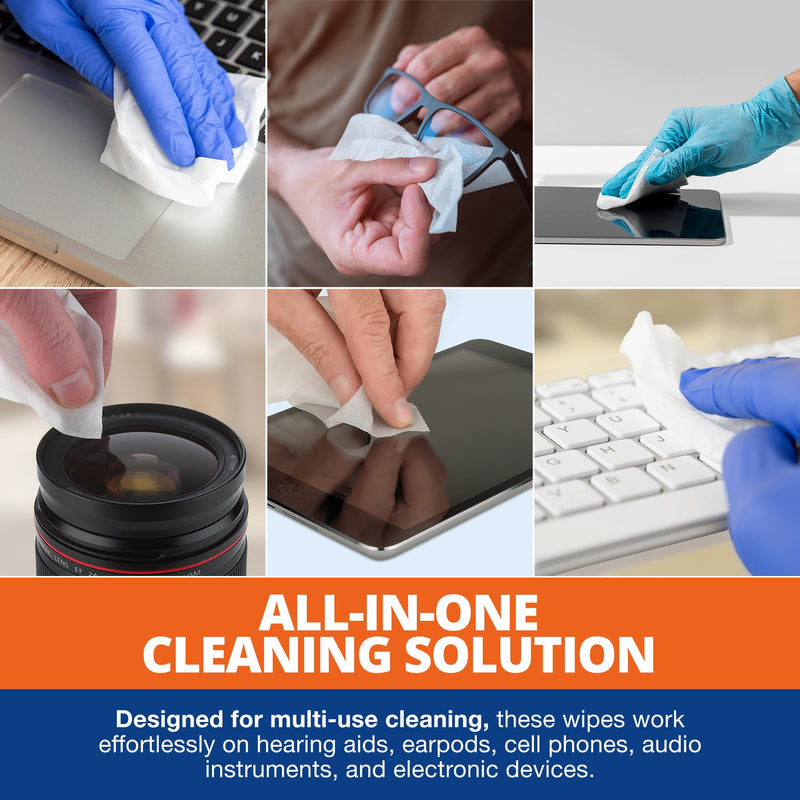 Hearing Aid Cleaning Wipes - 100 Individually Wrapped Pre-Moistened Alcohol-Free Wipes for Hearing Aids, Amplifiers, Earbuds, Audio & Electronics - Portable, Quick-Drying, Gentle, Daily Use & Travel 1 count (Pack of 100)