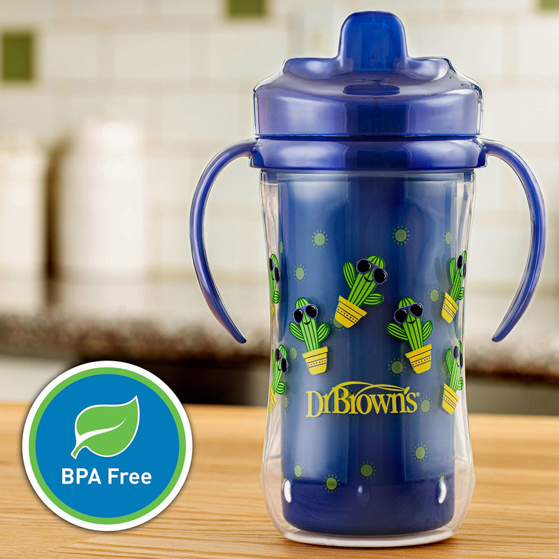 [Australia] - Dr. Brown's Milestones Hard Spout Insulated Sippy Cup with Handles, Blue, 10 oz, 2 Pack, 12m+ 10 Ounce (Pack of 2) 