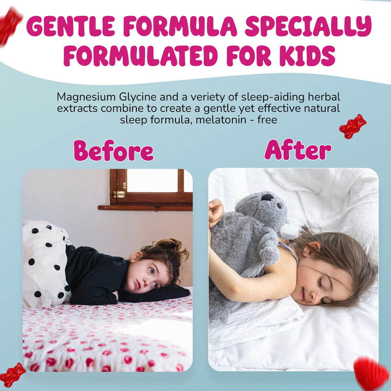 DVEOO Natural Sleep Gummies for Kids – Raspberry Sleep Supplement with Magnesium Glycinate, Vitamin B6, C & D3, L-Theanine & Lemon Balm – 60 Sleep Gummies
