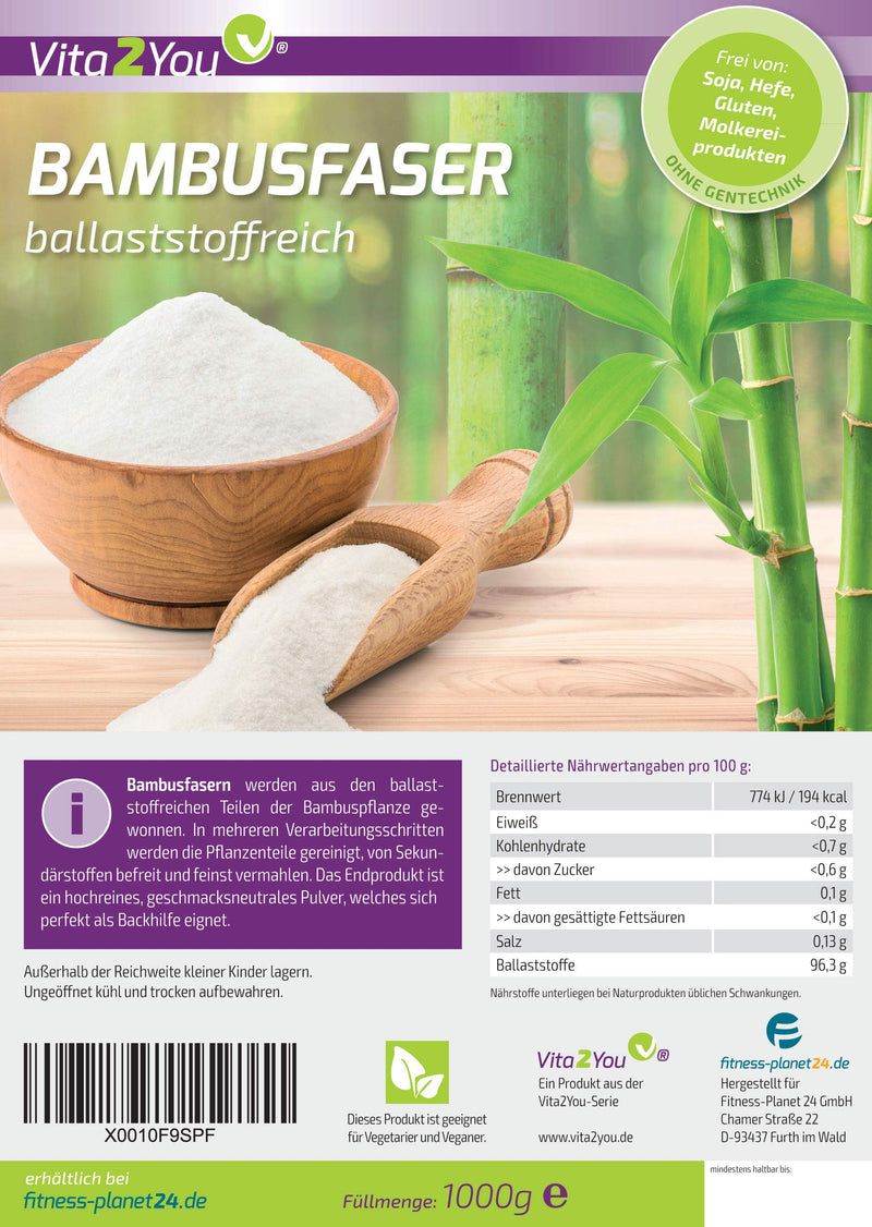 [Australia] - Vita2You bamboo fibers 1000g - high in fiber - gluten free - bamboo fiber for baking - thickening sauces etc. - 1kg in a ziplock bag - premium quality 