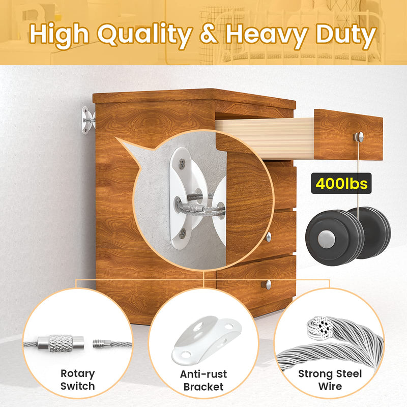 [Australia] - Furniture Anchors (10 Pack) for Baby Proofing, Furniture Straps Anti Tip Furniture Anchor Securing 400 lbs/Keep Baby Pet Safety from Falling Furniture, Metal White Earthquake Straps 
