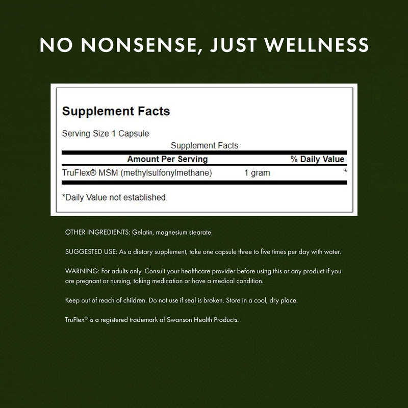 [Australia] - Swanson MSM - Essential Minerals Promoting Mobility & Joint Health Support - Helps to Maintain Connective Tissue Health Including Cartilage, Collagen, & Hair - (240 Capsules, 1000mg Each) 240 Count (Pack of 1) 