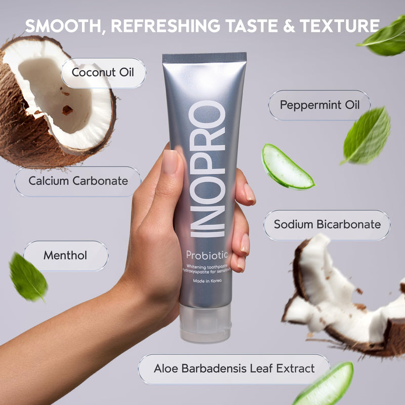 [Australia] - InoPro Natural Whitening Hydroxyapatite Toothpaste with Probiotic for Sensitive Teeth, Fluoride Free Enamel Repair Remineralizing Toothpaste, SLS Free, Baking Soda, Coconut Oil, 5oz 