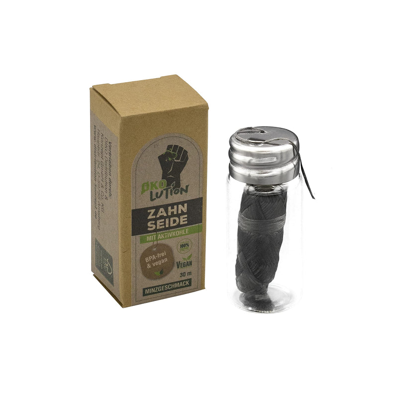 [Australia] - Ökolution Premium dental floss, BPA-free and vegan, 30 meters long, with activated carbon, cleans the spaces between teeth, in a reusable glass container with lid 30.00 m (pack of 1) 