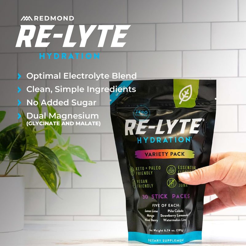[Australia] - REDMOND Re-Lyte Hydration Electrolyte Powder Mix, Variety Pack, 30 Stick Packs 0.22 Ounce (Pack of 30) 