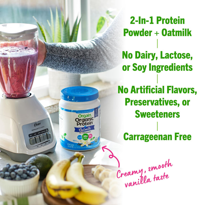 [Australia] - Orgain Organic Vegan Protein Powder + Oat Milk, Vanilla Bean - 20g Plant Based Protein, Gluten Free, No Dairy, Soy or Lactose Ingredients, Low Sugar, Non-GMO, Kosher, For Shakes & Smoothies - 1.05lb 12 Servings (Pack of 1) 