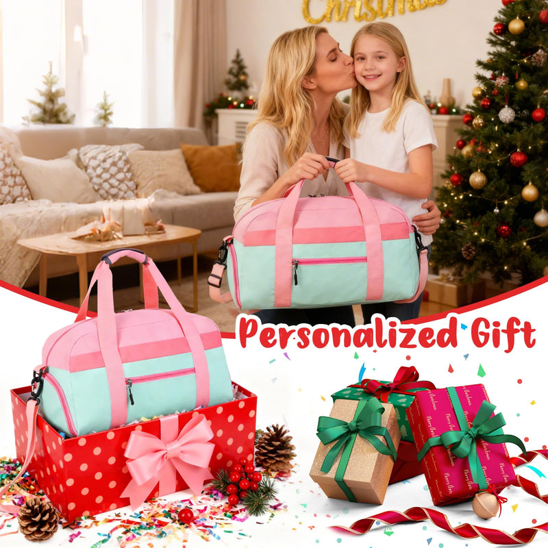 WOOMADA Travel Duffle Bag, Weekend Bag with Wet Pocket & Trolley Sleeve, Overnight Bag With Shoe Compartment, Fit for Sports Practice, Travel and Gifts(pink green) pink green