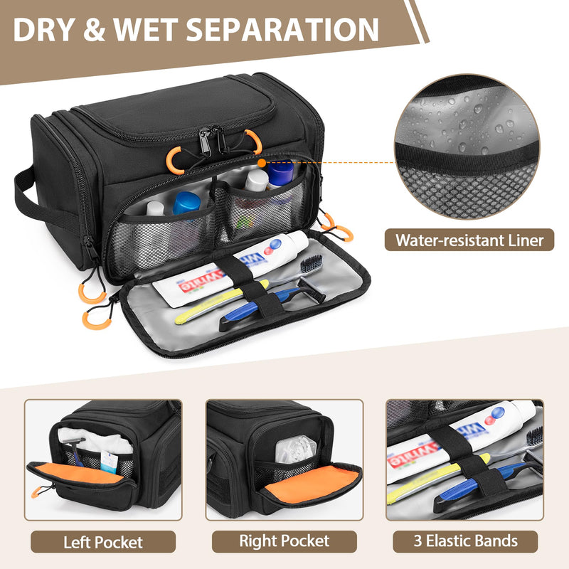 Tactical Toiletry Bag for Men, Hanging Hygiene Bag, Travel Dopp Kit | Mens Toiletry Bag with Hook, Dry & Wet Pockets, Travel Hygiene Organizer Bag for Shaving, Shower Essentials and Toiletries Black