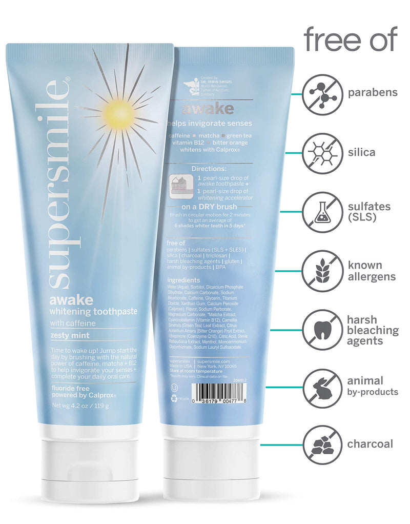 [Australia] - Supersmile Awake – Fluoride Free Toothpaste for Visibly Whiter Teeth and an Energizing Start to The Day – Whitens Up to 6 Shades, 4.2 oz 