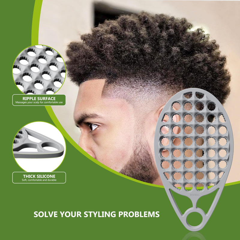 KOUPA Silicone Curly Hair Brush with Pick Comb, One Piece Twist Curl Comb for Afro Curls, Washable Hair Tool for Men Women, Grey Gray